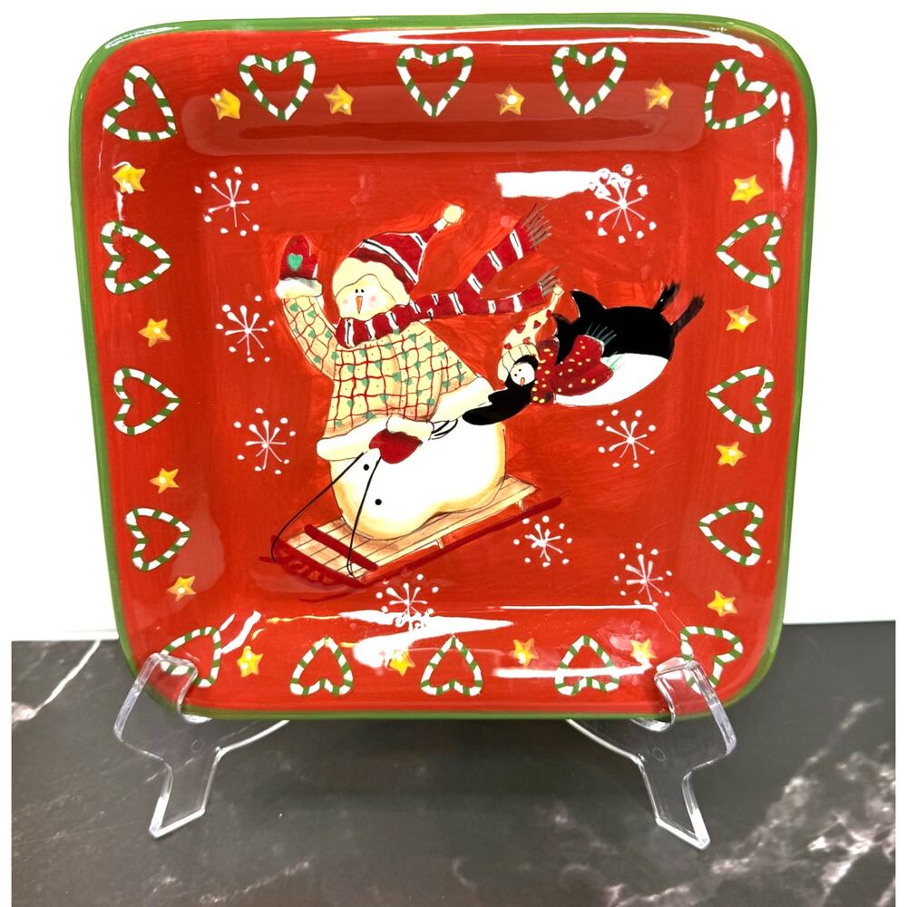 Santa Mates Noble Excellence Snowman & Penguin Sledding Winter 8.5" Salad